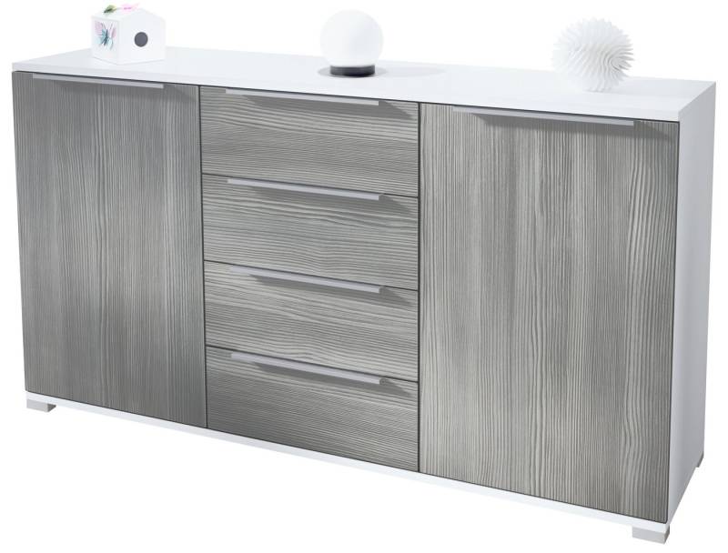 Vladon Sideboard Linio V1 (Anrichte, mit 2 Türen und 4 Schubladen), Weiß matt/Avola-Anthrazit (138,5 x 75,5 x 35 cm) von Vladon
