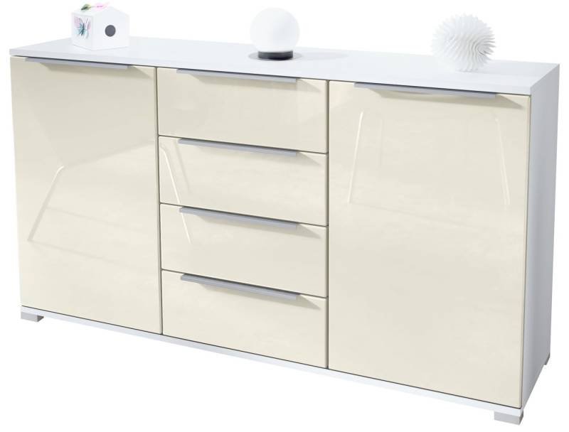 Vladon Sideboard Linio V1 (Anrichte, mit 2 Türen und 4 Schubladen), Weiß matt/Creme Hochglanz (138,5 x 75,5 x 35 cm) von Vladon