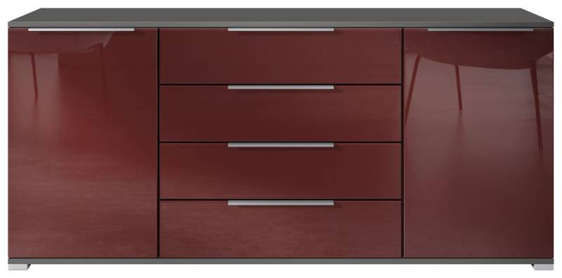 Vladon Sideboard Linio V2 (Moderne Kommode, mit 2 Türen & 4 Schubladen), Anthrazit matt/Bordeaux Hochglanz, 166,5 x 72,5 x 35 cm (BxHxT) von Vladon