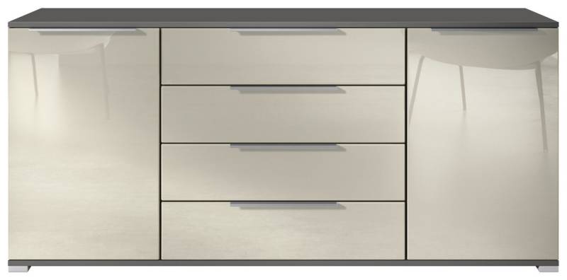 Vladon Sideboard Linio V2 (Moderne Kommode, mit 2 Türen & 4 Schubladen), Anthrazit matt/Creme Hochglanz, 166,5 x 72,5 x 35 cm (BxHxT) von Vladon