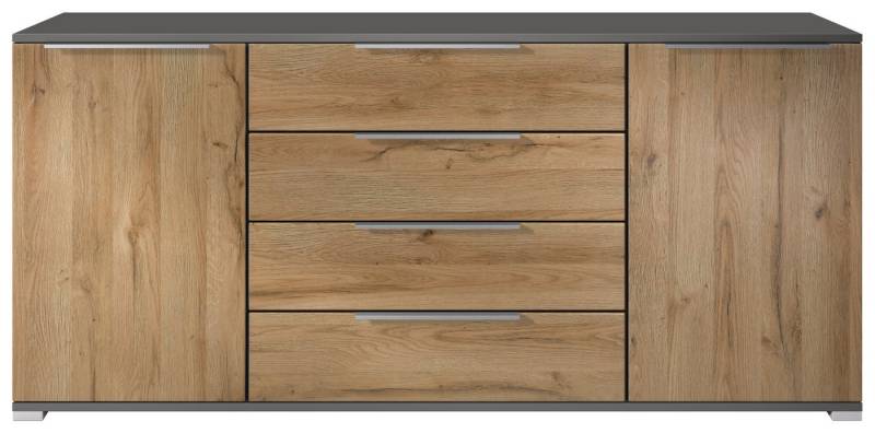 Vladon Sideboard Linio V2 (Moderne Kommode, mit 2 Türen & 4 Schubladen), Anthrazit matt/Eiche Natur, 166,5 x 72,5 x 35 cm (BxHxT) von Vladon