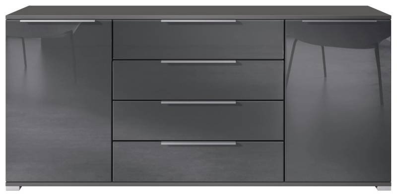 Vladon Sideboard Linio V2 (Moderne Kommode, mit 2 Türen & 4 Schubladen), Anthrazit matt/Grau Hochglanz, 166,5 x 72,5 x 35 cm (BxHxT) von Vladon