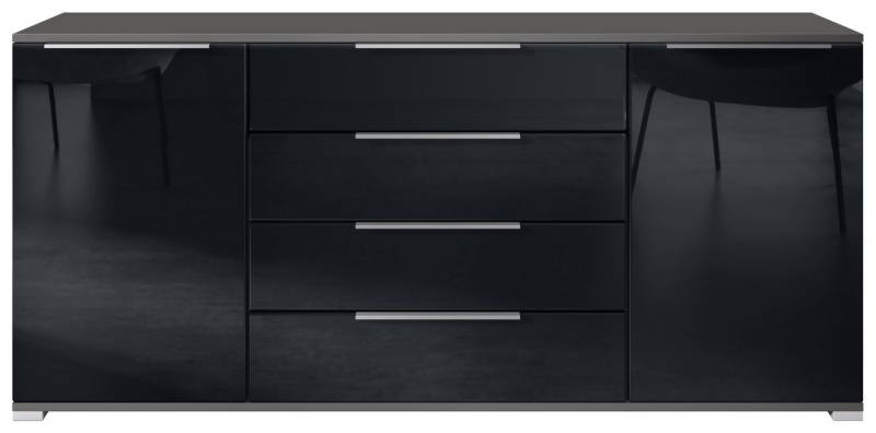Vladon Sideboard Linio V2 (Moderne Kommode, mit 2 Türen & 4 Schubladen), Anthrazit matt/Schwarz Hochglanz, 166,5 x 72,5 x 35 cm (BxHxT) von Vladon