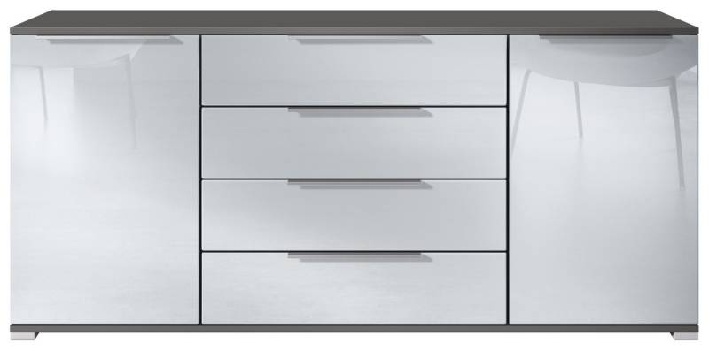 Vladon Sideboard Linio V2 (Moderne Kommode, mit 2 Türen & 4 Schubladen), Anthrazit matt/Weiß Hochglanz, 166,5 x 72,5 x 35 cm (BxHxT) von Vladon
