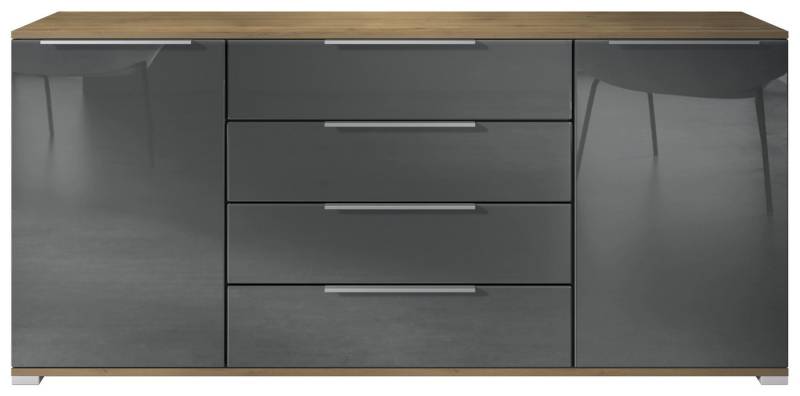Vladon Sideboard Linio V2 (Moderne Kommode, mit 2 Türen & 4 Schubladen), Eiche Evoke/Grau Hochglanz, 166,5 x 75,5 x 35 cm (BxHxT) von Vladon