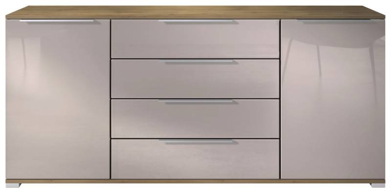 Vladon Sideboard Linio V2 (Moderne Kommode, mit 2 Türen & 4 Schubladen), Eiche Evoke/Sandgrau Hochglanz, 166,5 x 75,5 x 35 cm (BxHxT) von Vladon