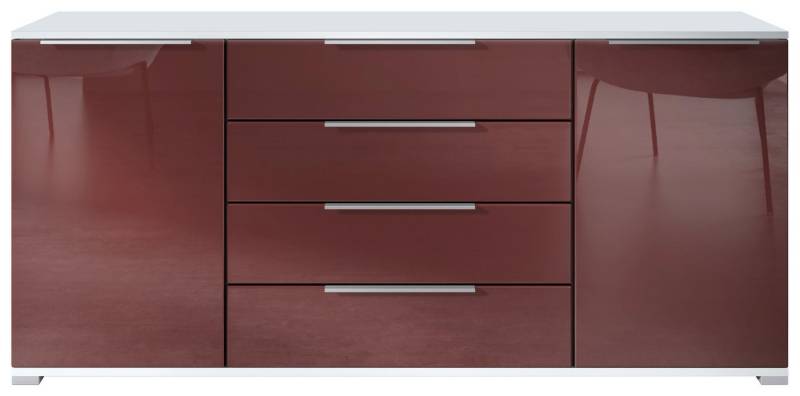 Vladon Sideboard Linio V2 (Moderne Kommode, mit 2 Türen & 4 Schubladen), Weiß matt/Bordeaux Hochglanz, 166,5 x 75,5 x 35 cm (BxHxT) von Vladon