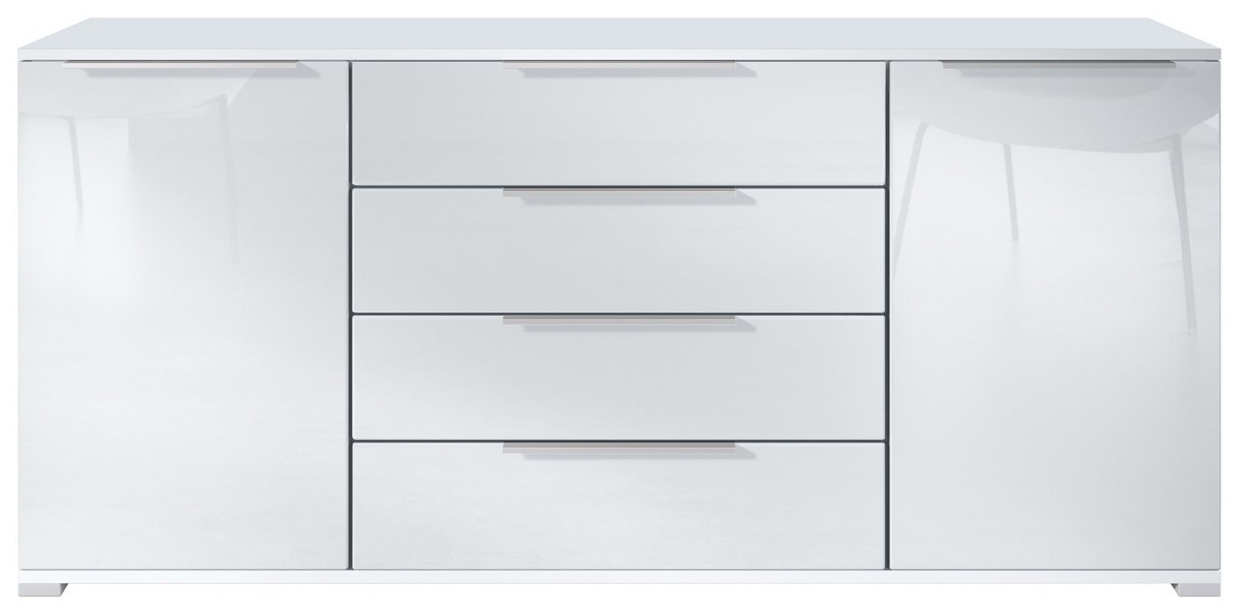 Vladon Sideboard Linio V2 (Moderne Kommode, mit 2 Türen & 4 Schubladen), Weiß matt/Weiß Hochglanz, 166,5 x 75,5 x 35 cm (BxHxT) von Vladon