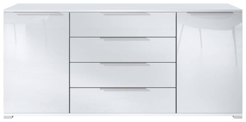 Vladon Sideboard Linio V2 (Moderne Kommode, mit 2 Türen & 4 Schubladen), Weiß matt/Weiß Hochglanz, 166,5 x 75,5 x 35 cm (BxHxT) von Vladon