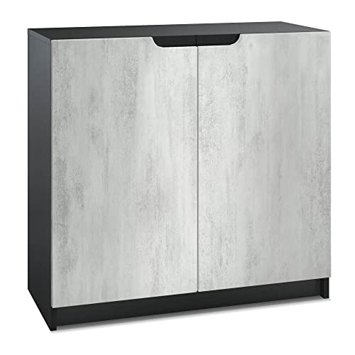 Vladon Sideboard Logan, Made in Germany, Kommode mit 2 Türen, Schwarz matt/Beton Oxid-Optik (82 x 78 x 37 cm) von Vladon