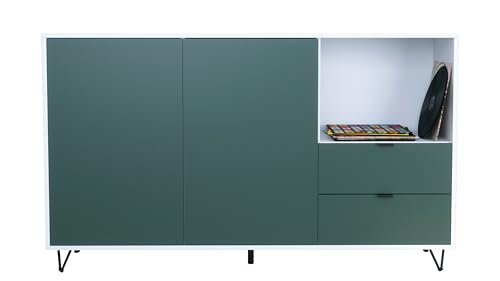 Vladon Sideboard Marino, Kommode mit 2 Türen und 2 Schubladen Fjord Grün, Made in Germany, Korpus Weiß matt (152,5 x 90,5 x 37 cm) von Vladon