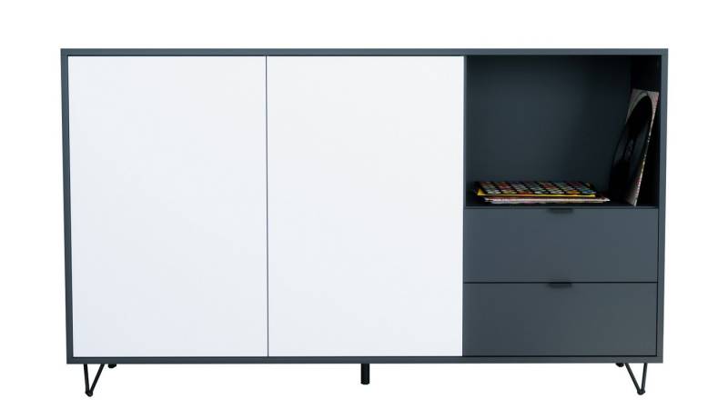 Vladon Sideboard Marino (Kommode mit 2 Türen Weiß matt, 2 Schubladen Anthrazit matt, Made in Germany), Korpus Anthrazit matt (152,5 x 90,5 x 37 cm) von Vladon