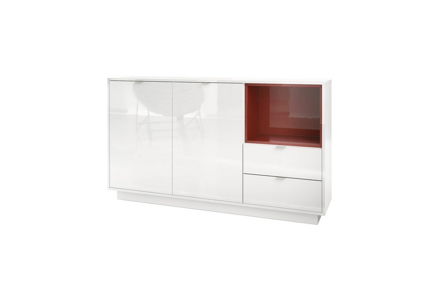 Vladon Sideboard Metro (Kommode, mit 2 Türen, 2 Schubladen und 1 offenem Fach), Weiß Hochglanz/Bordeaux Hochglanz (153 x 88 x 38 cm) von Vladon