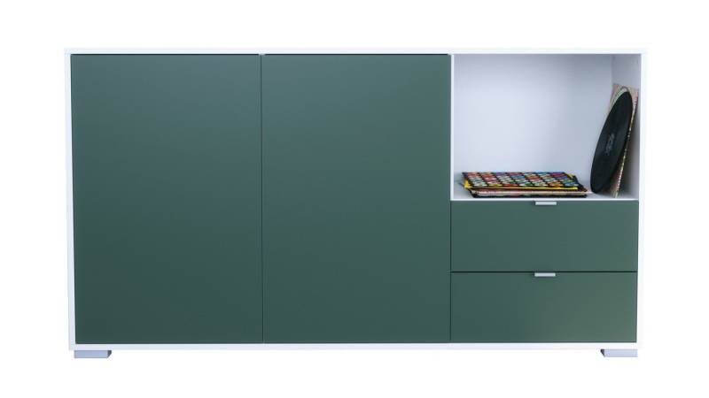 Vladon Sideboard Milano (Kommode mit 2 Türen Fjord Grün, 2 Schubladen Fjord Grün, Made in Germany), Korpus Weiß matt (152,5 x 83 x 37 cm) von Vladon