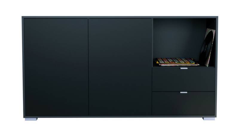Vladon Sideboard Milano (Kommode mit 2 Türen Schwarz matt, 2 Schubladen Schwarz matt, Made in Germany), Korpus Anthrazit matt (152,5 x 83 x 37 cm) von Vladon