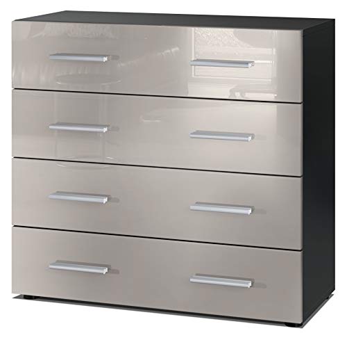 Vladon Sideboard Pavos, Kommode mit 4 Schubladen, Schwarz matt/Sandgrau Hochglanz (76 x 72 x 35 cm) von Vladon