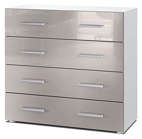 Vladon Sideboard Pavos, Kommode mit 4 Schubladen, Weiß matt/Sandgrau Hochglanz (76 x 72 x 35 cm) von Vladon