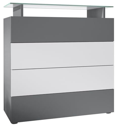 Vladon Sideboard Pavos V2, Kommode mit 4 Schubladen und Glasablage, Anthrazit matt/Weiß matt (76 x 80 x 33 cm) von Vladon