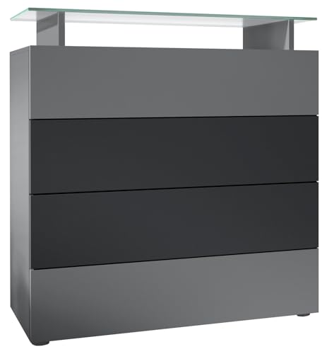 Vladon Sideboard Pavos V2, Kommode mit 4 Schubladen und Glasablage, Anthrazit matt/Schwarz matt (76 x 80 x 33 cm) von Vladon