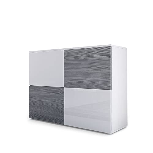 Vladon Sideboard Rova, Made in Germany, Kommode mit 4 Türen, Weiß matt/Weiß Hochglanz/Avola-Anthrazit (92 x 72 x 35 cm) von Vladon