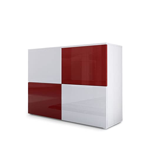 Vladon Sideboard Rova, Made in Germany, Kommode mit 4 Türen, Weiß matt/Weiß Hochglanz/Bordeaux Hochglanz (92 x 72 x 35 cm) von Vladon