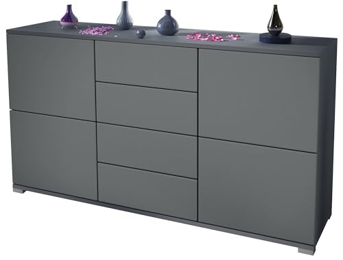 Vladon Sideboard Rova V1, Kommode mit 4 Türen und 4 Schubladen, Anthrazit matt/Graphit Seidenmatt (138,5 x 75,5 x 35) von Vladon