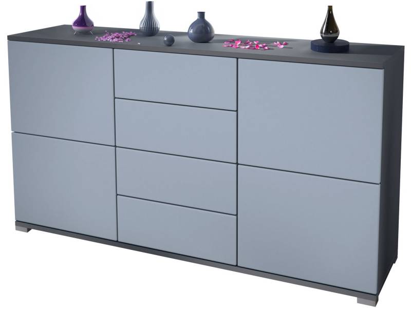Vladon Sideboard Rova V1 (Kommode mit 4 Türen, 4 Schubladen, Made in Germany), Anthrazit matt/Denim matt (138,5 x 75,5 x 35) von Vladon
