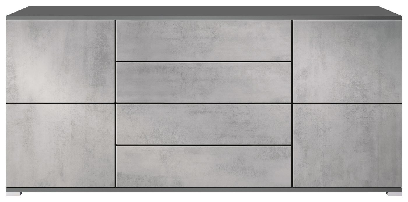 Vladon Sideboard Rova V2 (Kommode mit 4 Türen, 4 Schubladen, Made in Germany), Anthrazit matt/Beton Oxid Optik (166,5 x 75,5 x 35) von Vladon