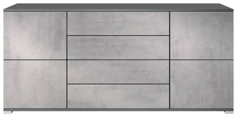 Vladon Sideboard Rova V2 (Kommode mit 4 Türen, 4 Schubladen, Made in Germany), Anthrazit matt/Beton Oxid Optik (166,5 x 75,5 x 35) von Vladon