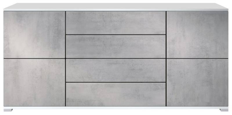 Vladon Sideboard Rova V2 (Kommode mit 4 Türen, 4 Schubladen, Made in Germany), Weiß matt/Beton Oxid Optik (166,5 x 75,5 x 35) von Vladon