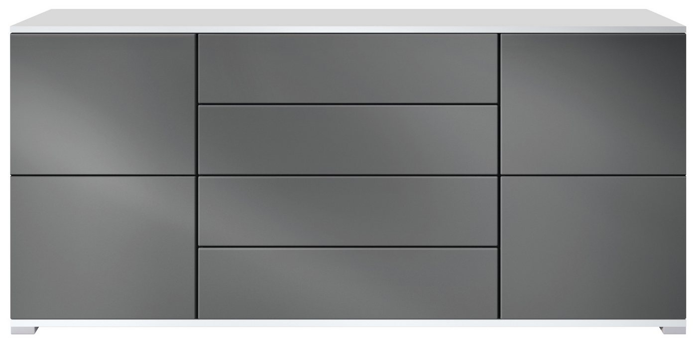 Vladon Sideboard Rova V2 (Kommode mit 4 Türen, 4 Schubladen, Made in Germany), Weiß matt/Graphit Seidenmatt (166,5 x 75,5 x 35) von Vladon