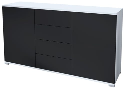 Vladon Sideboard Santo V1, Anrichte mit 2 Türen und 4 Schubladen, Weiß matt/Schwarz matt (138,5 x 75,5 x 35 cm) von Vladon