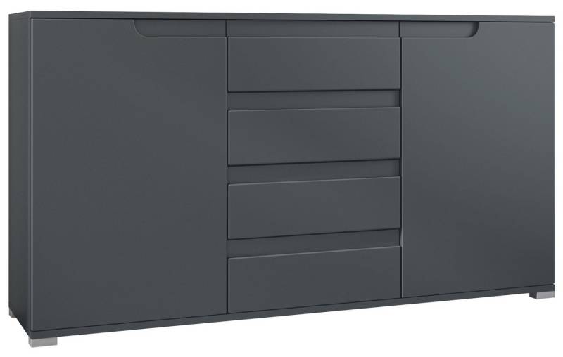 Vladon Sideboard Sylt V1 (Kommode mit 2 Türen und 4 Schubladen, Korpus - Anthrazit matt / Front - Anthrazit matt), Absetzung - Anthrazit matt (138,5 x 75,5 x 35 cm) von Vladon