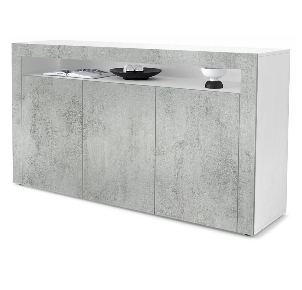 Vladon Sideboard Valencia (Sideboard, mit 3 Türen und 1 offenem Fach), Weiß matt/Beton Oxid Optik/Beton Oxid Optik (155 x 92 x 40 cm) von Vladon