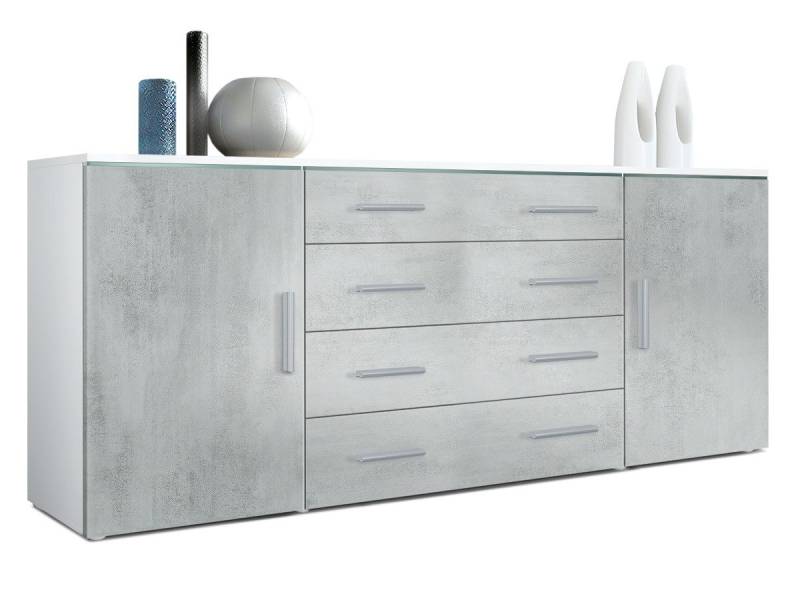 Vladon Sideboard Verona V2 (Kommode, mit 2 Türen und 4 Schubladen), Weiß matt/Beton Oxid Optik (166 x 72 x 35) von Vladon