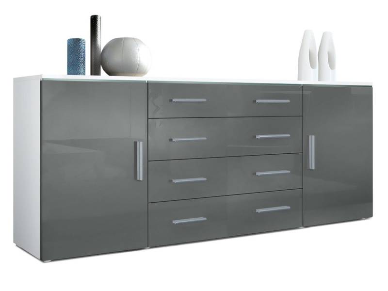 Vladon Sideboard Verona V2 (Kommode, mit 2 Türen und 4 Schubladen), Weiß matt/Grau Hochglanz (166 x 72 x 35) von Vladon