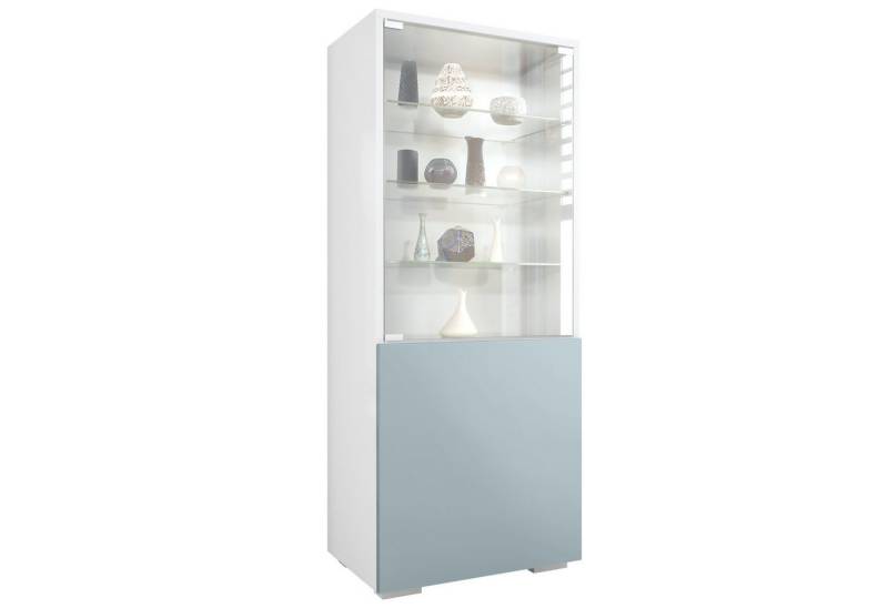 Vladon Standvitrine Granada (Vitrinenschrank, mit Glastür und Glaseinsatz) Weiß matt/Denim matt (50 x 122,5 x 34,5 cm) von Vladon