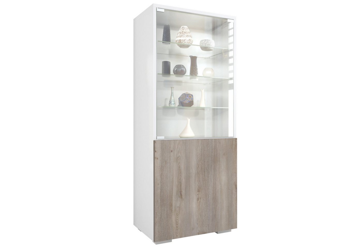 Vladon Standvitrine Granada (Vitrinenschrank, mit Glastür und Glaseinsatz) Weiß matt/Eiche Nordic (50 x 122,5 x 34,5 cm) von Vladon