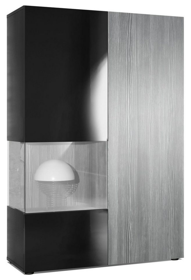 Vladon Standvitrine Morena (Standvitrine, mit 2 Türen dahinter ingesamt 7 Fächer) Schwarz matt/Schwarz Hochglanz/Avola-Anthrazit (92 x 135 x 37 cm) von Vladon