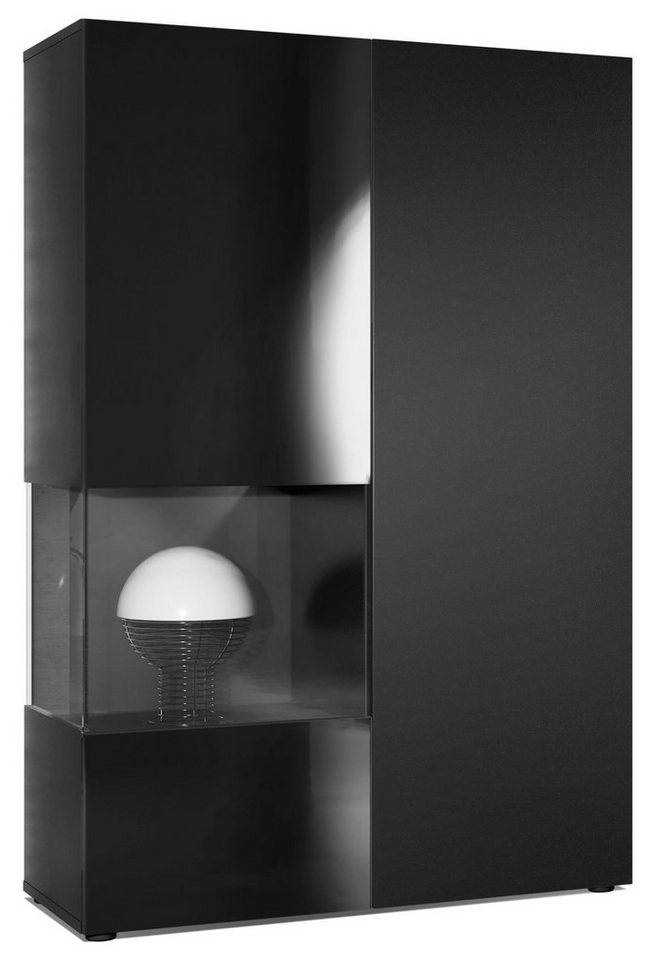 Vladon Standvitrine Morena (Standvitrine, mit 2 Türen dahinter ingesamt 7 Fächer) Schwarz matt/Schwarz Hochglanz (92 x 135 x 37 cm) von Vladon