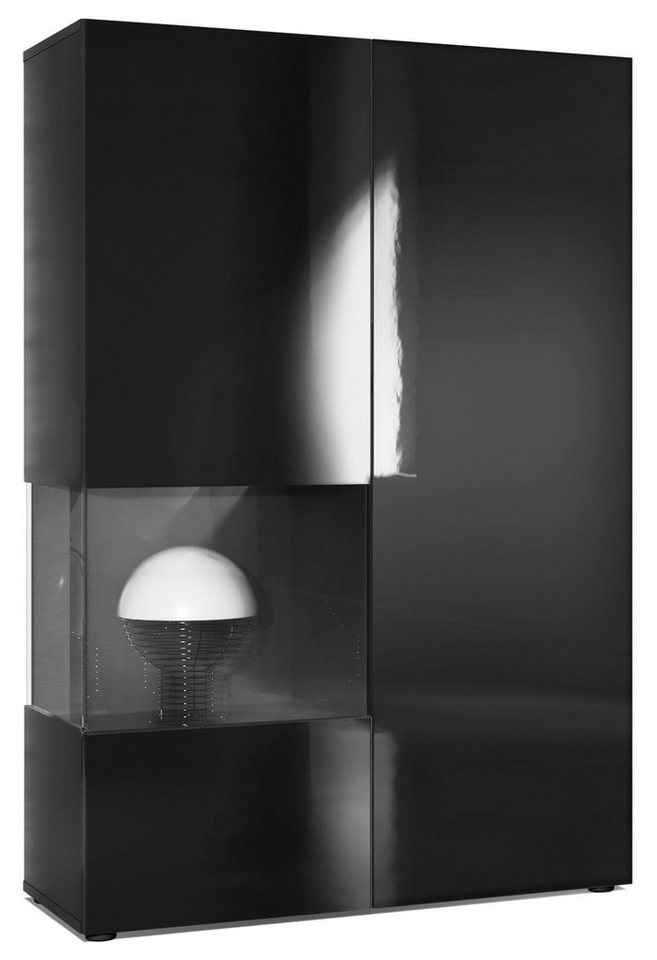 Vladon Standvitrine Morena (Standvitrine, mit 2 Türen dahinter ingesamt 7 Fächer) Schwarz matt/Schwarz Hochglanz (92 x 135 x 37 cm) von Vladon