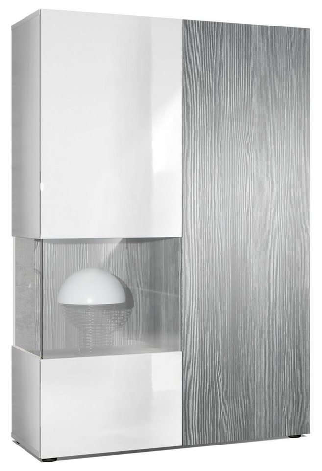 Vladon Standvitrine Morena (Standvitrine, mit 2 Türen dahinter ingesamt 7 Fächer) Weiß matt/Weiß Hochglanz/Avola-Anthrazit (92 x 135 x 37 cm) von Vladon