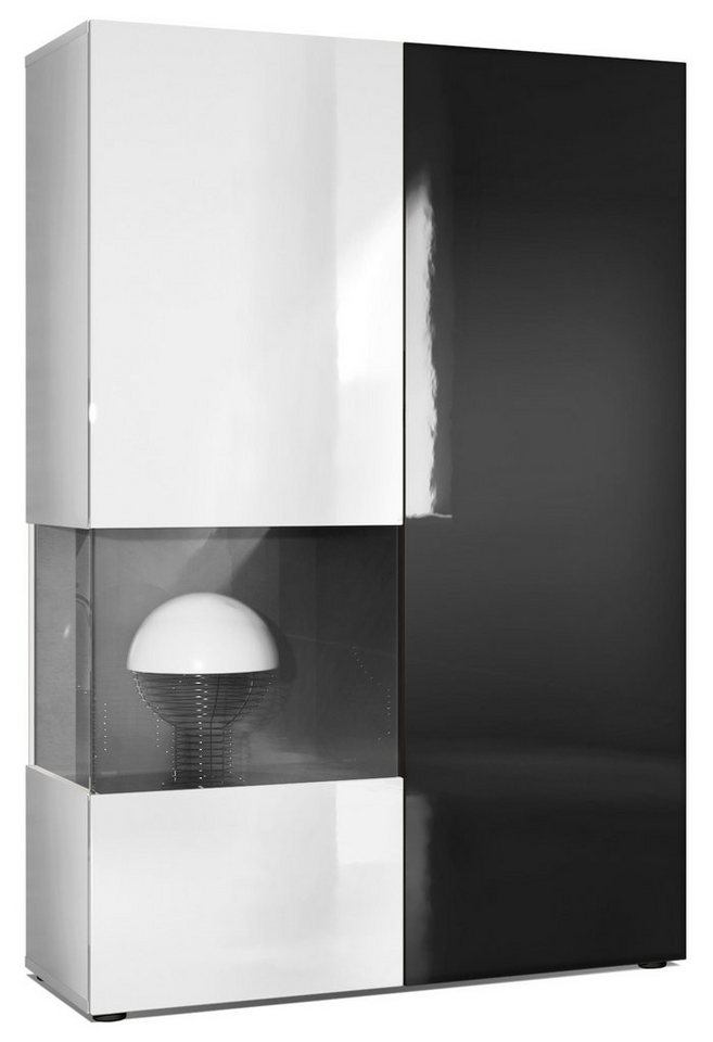 Vladon Standvitrine Morena (Standvitrine, mit 2 Türen dahinter ingesamt 7 Fächer) Weiß matt/Weiß Hochglanz/Schwarz Hochglanz (92 x 135 x 37 cm) von Vladon