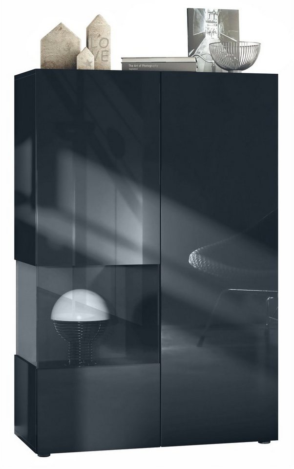 Vladon Standvitrine Morena V2 (Standvitrine, mit 2 Türen und Glaseinsatz) Schwarz matt/Schwarz Hochglanz/Schwarz matt(91,5 x 136,5 x 37 cm) von Vladon