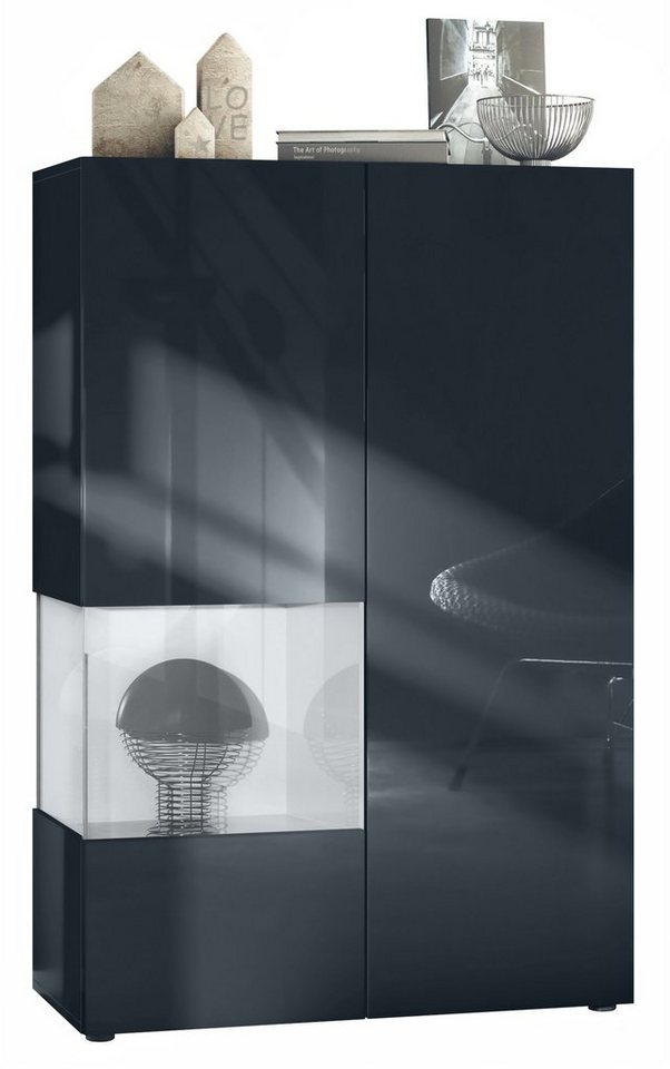 Vladon Standvitrine Morena V2 (Standvitrine, mit 2 Türen und Glaseinsatz) Schwarz matt/Schwarz Hochglanz/Weiß Hochglanz(91,5 x 136,5 x 37 cm) von Vladon