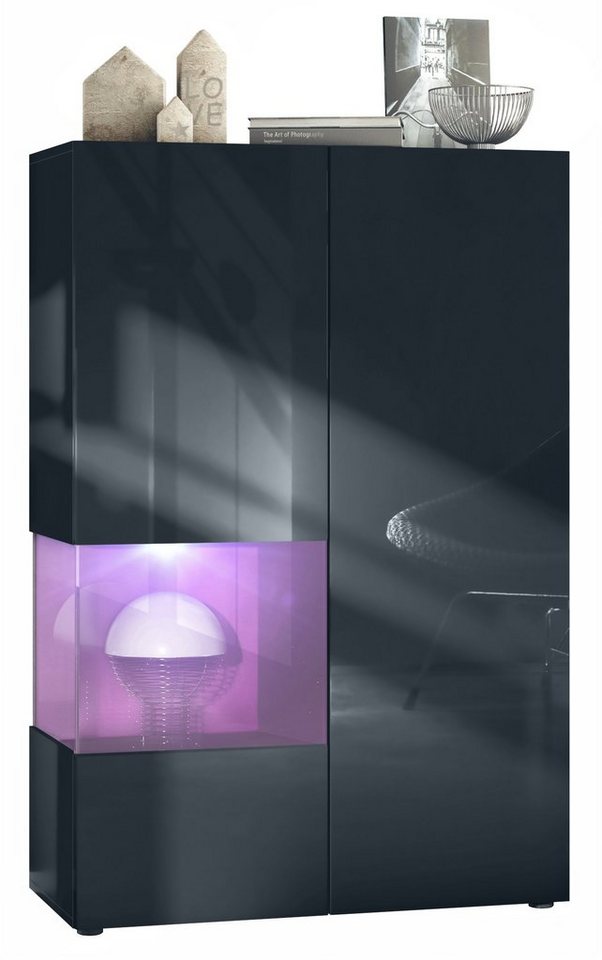 Vladon Standvitrine Morena V2 (Standvitrine, mit 2 Türen und Glaseinsatz inkl. LED-Beleuchtung) Vitrine mit 2 Türen dahinter insgesamt 7 Fächer von Vladon