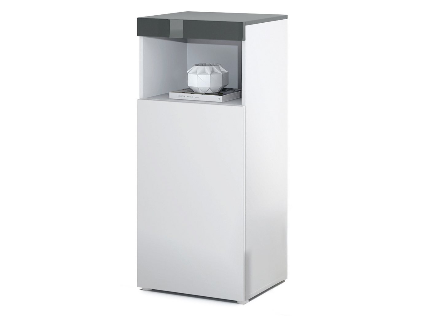 Vladon Standvitrine Pure (Vitrine, Korpus, Grau Hochglanz Front ohne LED Beleuchtung) Farbige oberfront von Vladon