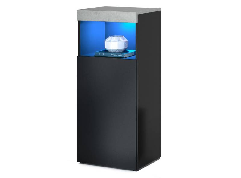 Vladon Standvitrine Pure (Vitrine, Pure in Schwarz matt Korpus, Beton Oxid Optik Front mit LED Beleuchtun) Farbige oberfront von Vladon