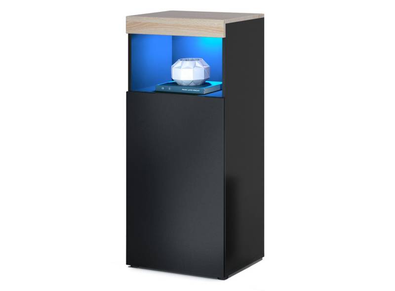 Vladon Standvitrine Pure (Vitrine, Pure in Schwarz matt Korpus, Eiche sägerau Front mit LED Beleuchtung) Farbige oberfront von Vladon