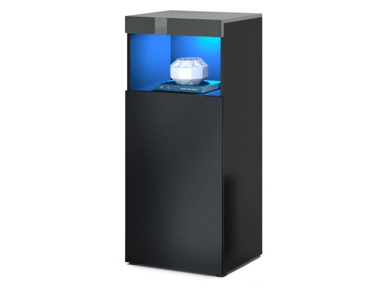 Vladon Standvitrine Pure (Vitrine, Pure in Schwarz matt Korpus, Grau Hochglanz Front mit LED Beleuchtung) Farbige oberfront von Vladon